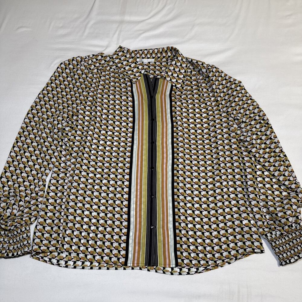 DR2 Daniel Rainn Womens Geo Striped Blouse Top Sz XL Boho Colorful Casual EUC
